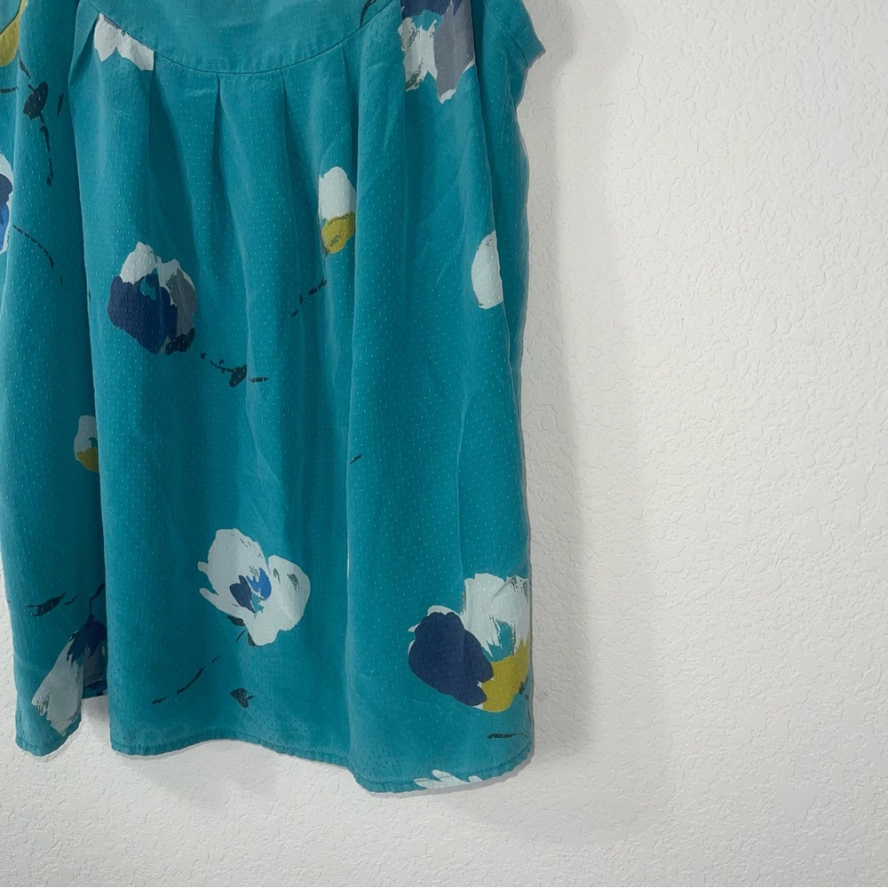 Nicole Farhi turquoise floral 100% silk square rounded neckline size 6 - Picture 3 of 9